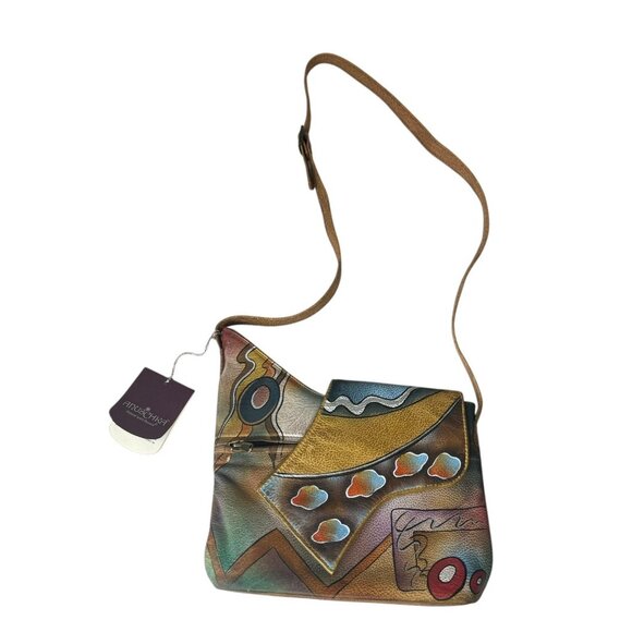 Anuschka Hand Painted Leather abstract Flap Crossbody Bag NWT 257-AT artsy art - Picture 1 of 13